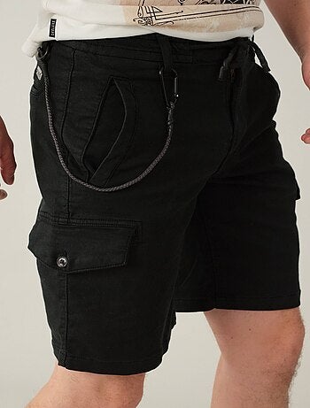 Short bermuda noir "esprit cargo" avec mousqueton et poches multiples 'Deeluxe'