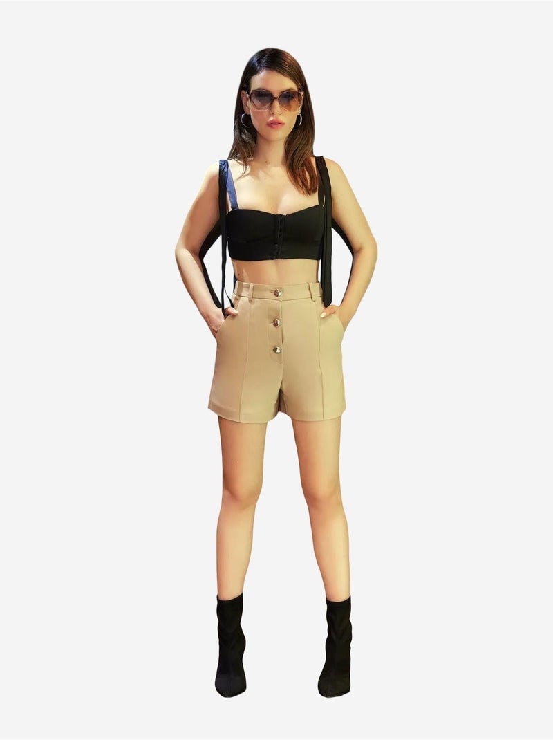 Short boutonné taille haute Beige - Kiabi