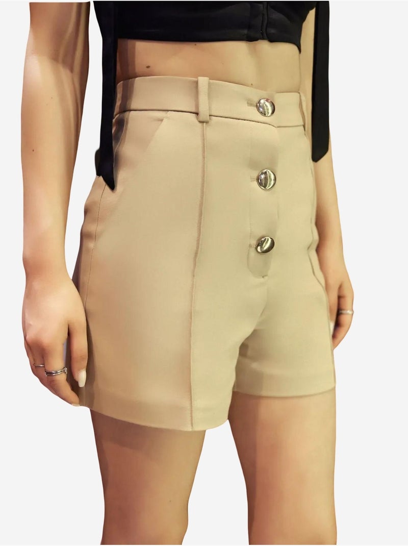 Short boutonné taille haute Beige - Kiabi