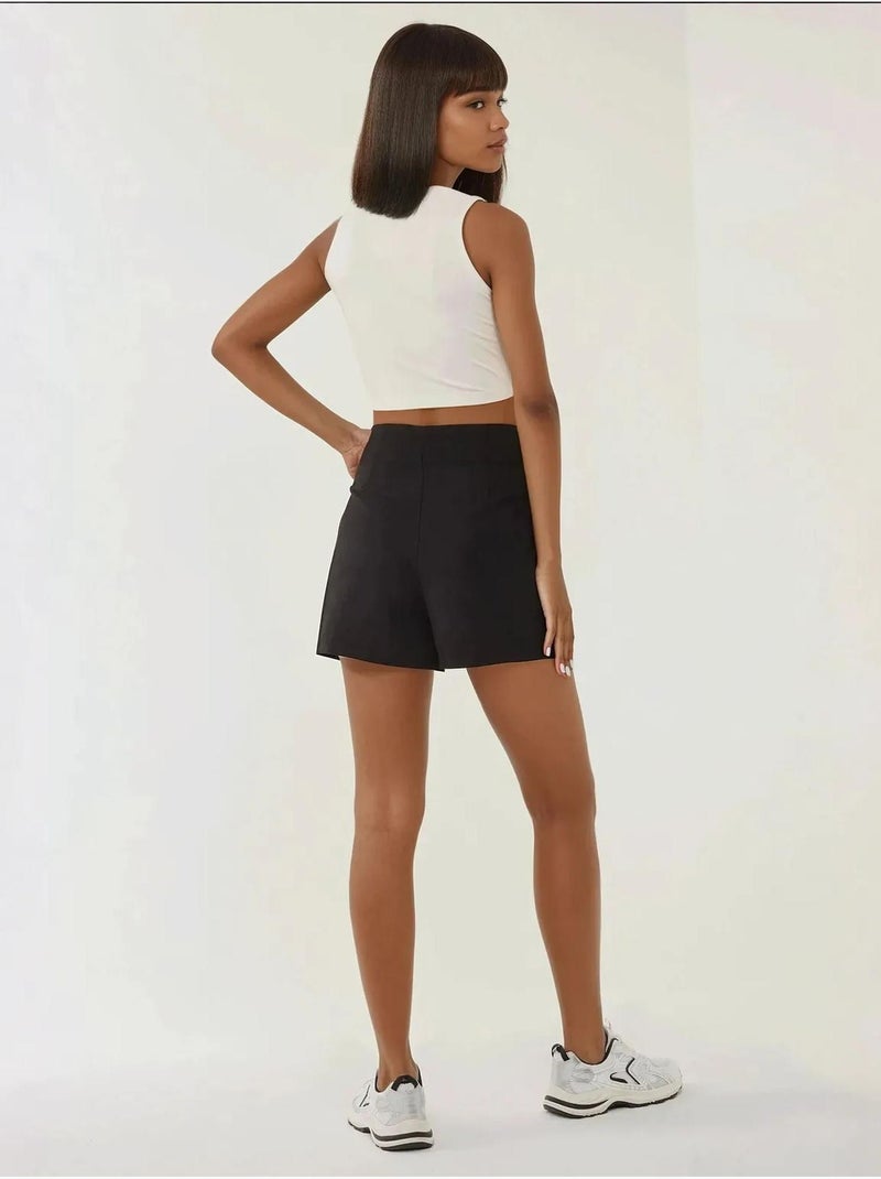 Short boutonné taille haute Noir - Kiabi