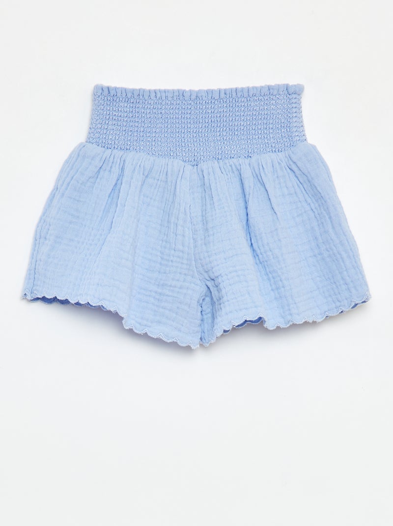 Short brodé en gaze de coton BLEU - Kiabi