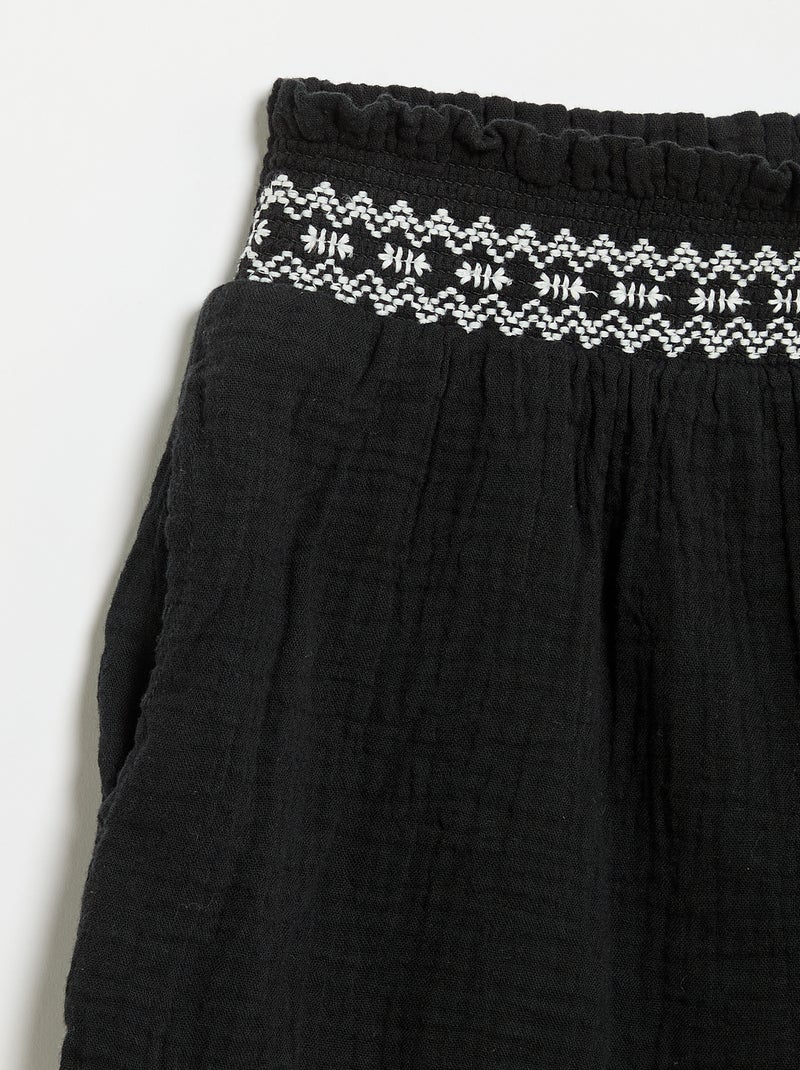 Short brodé en gaze de coton Noir - Kiabi