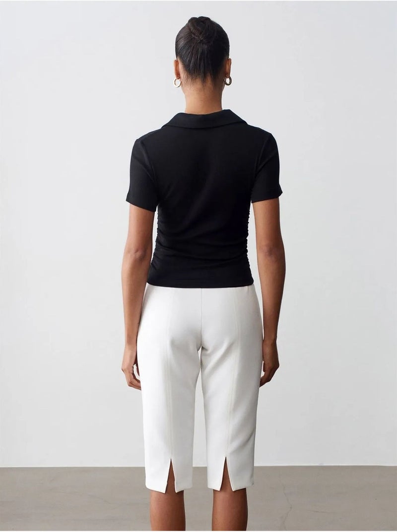 Short Capri Droit Taille Haute Avec Fente Blanc - Kiabi