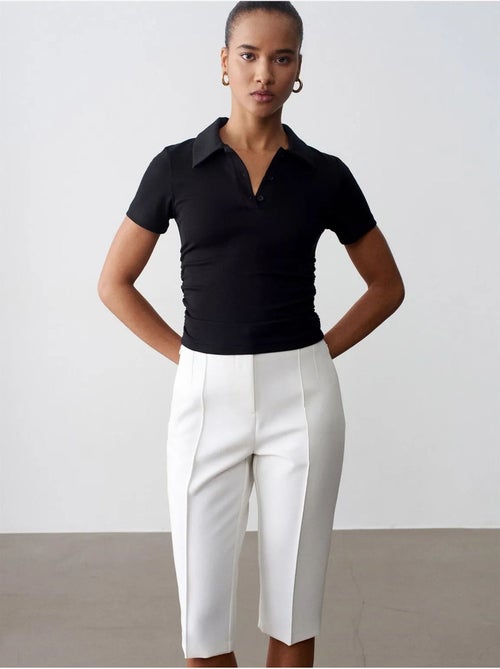 Short Capri Droit Taille Haute Avec Fente - Kiabi