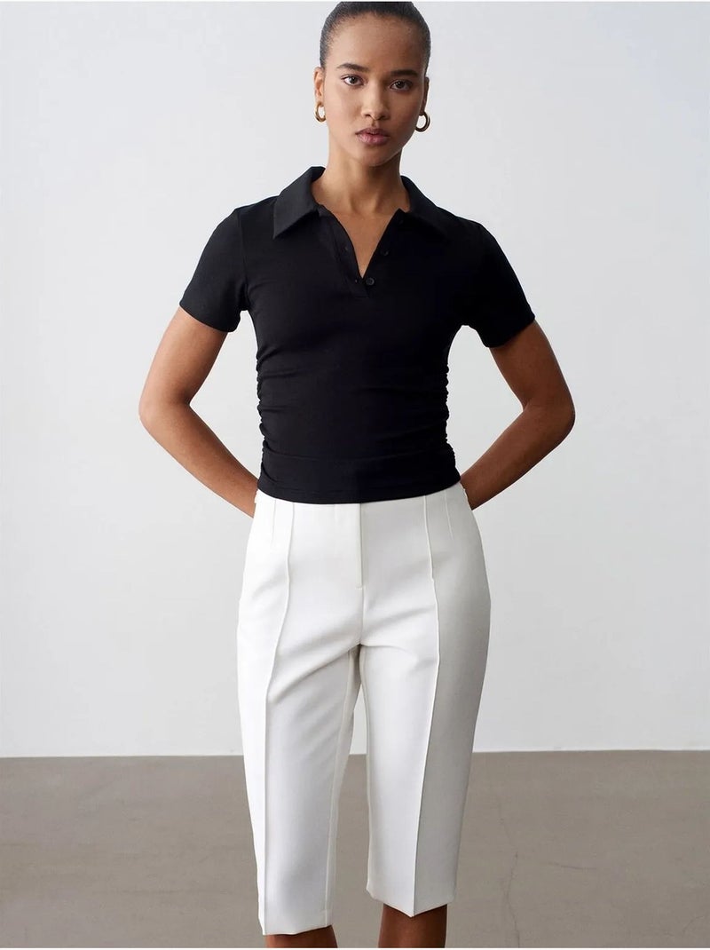 Short Capri Droit Taille Haute Avec Fente Blanc - Kiabi