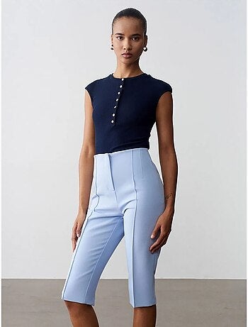 Short Capri Droit Taille Haute Avec Fente