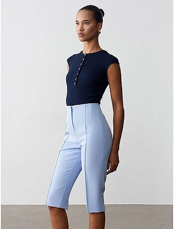 Short Capri Droit Taille Haute Avec Fente