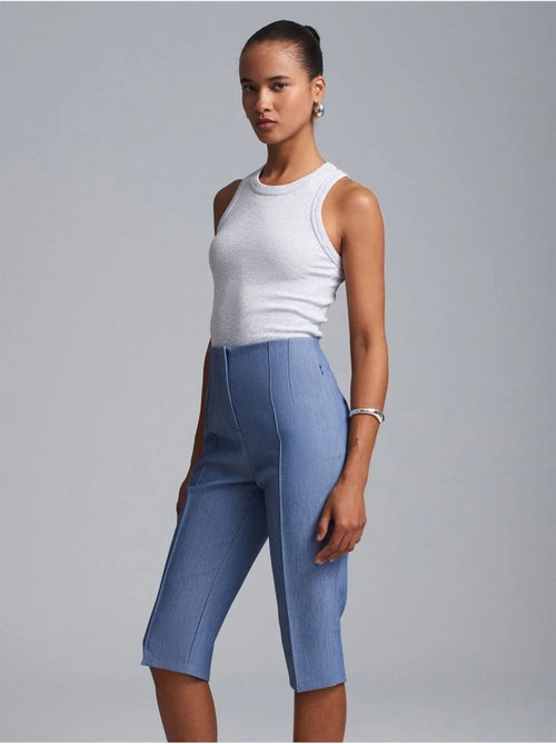 Short Capri Droit Taille Haute Avec Fente - Kiabi