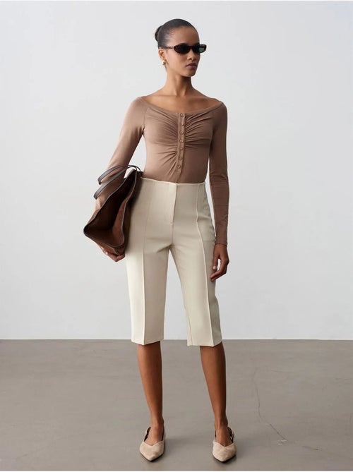 Short Capri Droit Taille Haute Avec Fente - Kiabi