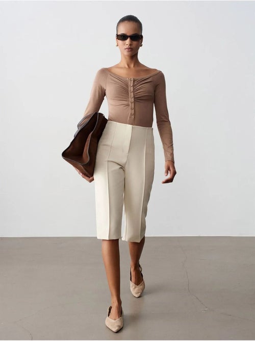 Short Capri Droit Taille Haute Avec Fente - Kiabi