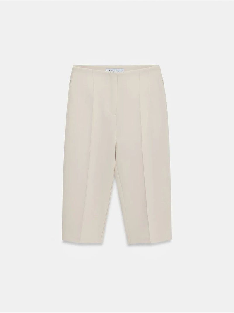 Short Capri Droit Taille Haute Avec Fente Crème - Kiabi