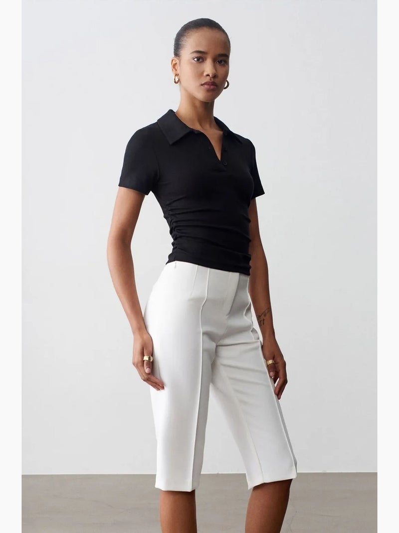 Short capri droit taille haute avec fente dilvin Blanc - Kiabi