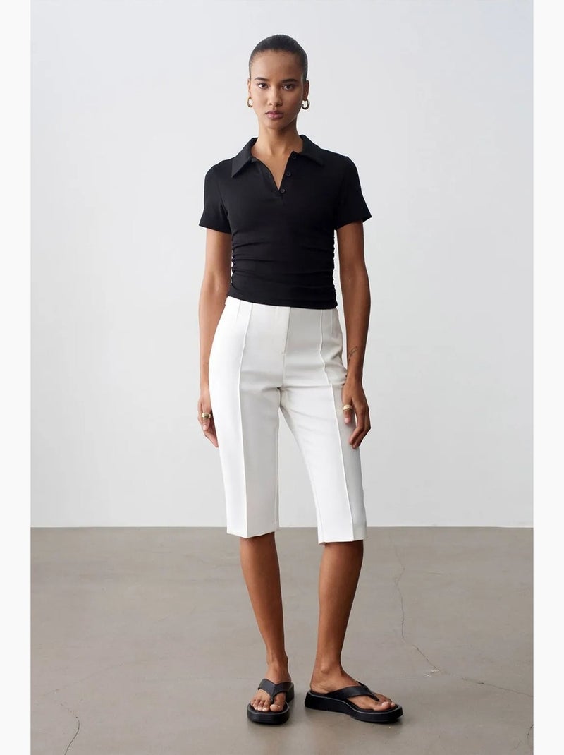 Short capri droit taille haute avec fente dilvin Blanc - Kiabi