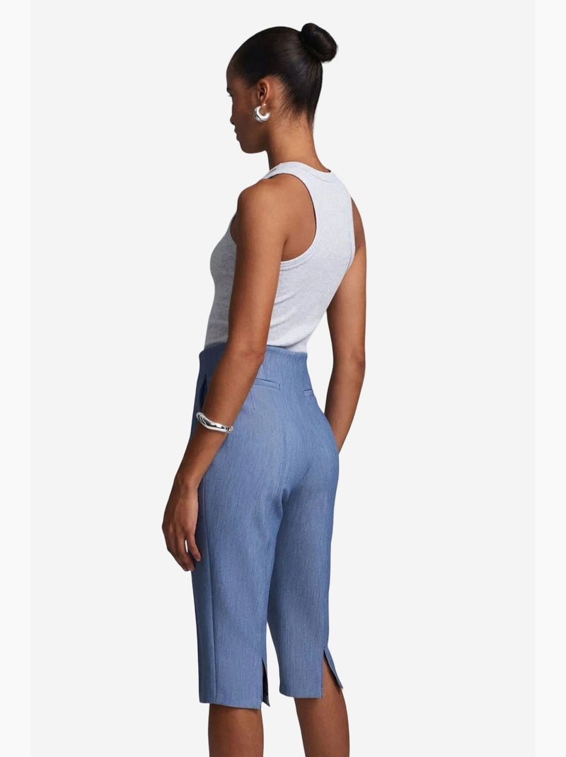 Short capri droit taille haute avec fente dilvin Bleu saphir - Kiabi