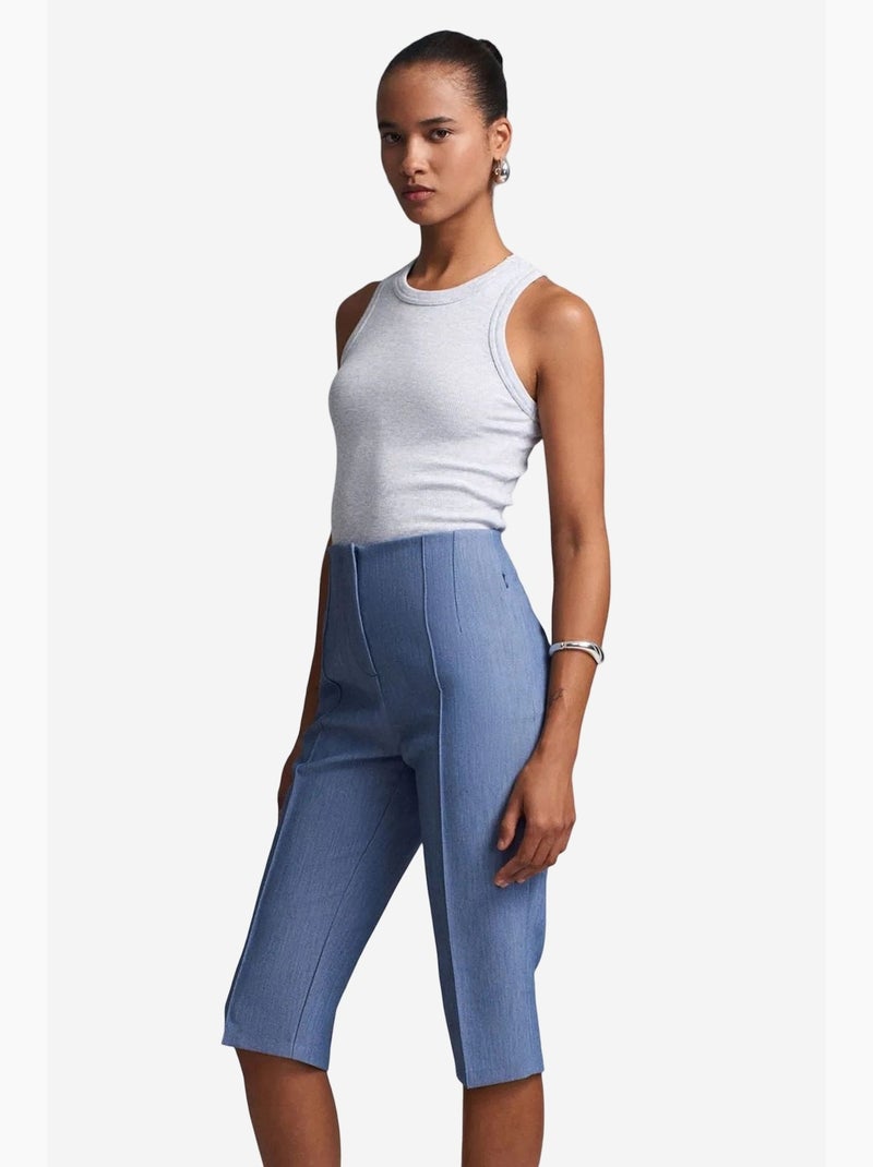 Short capri droit taille haute avec fente dilvin Bleu saphir - Kiabi