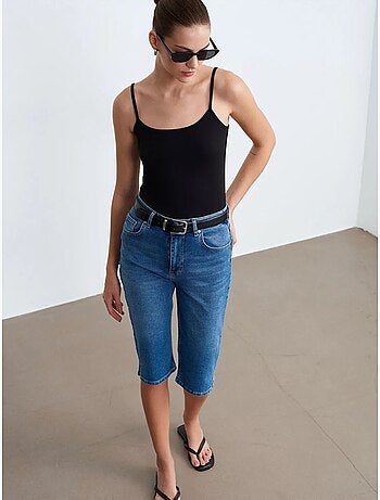 Short Capri En Denim À Taille Haute