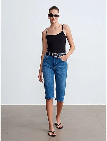 Short Capri En Denim À Taille Haute