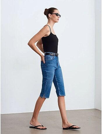 Short Capri En Denim À Taille Haute