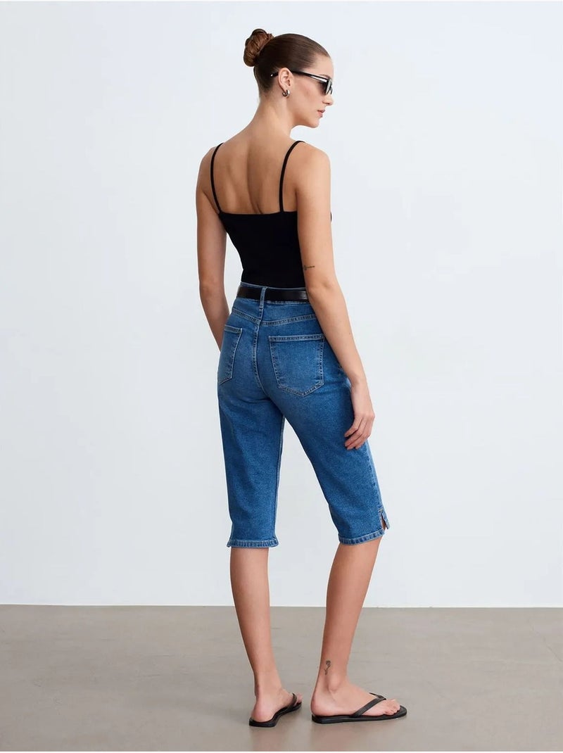 Short Capri En Denim À Taille Haute Bleu roi - Kiabi