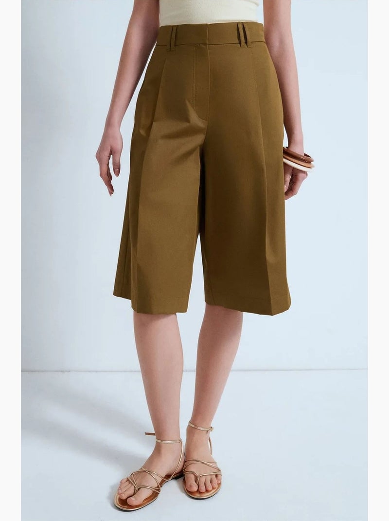 Short capri en popeline de coton à taille haute dilvin Kaki - Kiabi