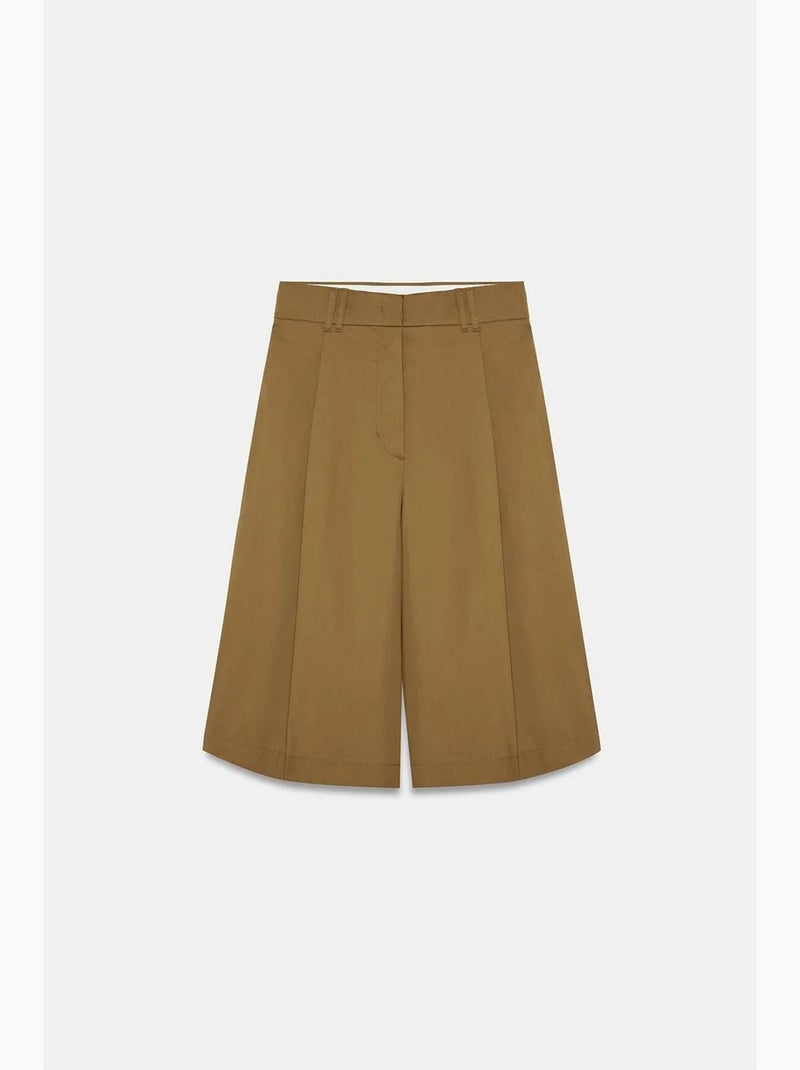 Short capri en popeline de coton à taille haute dilvin Kaki - Kiabi