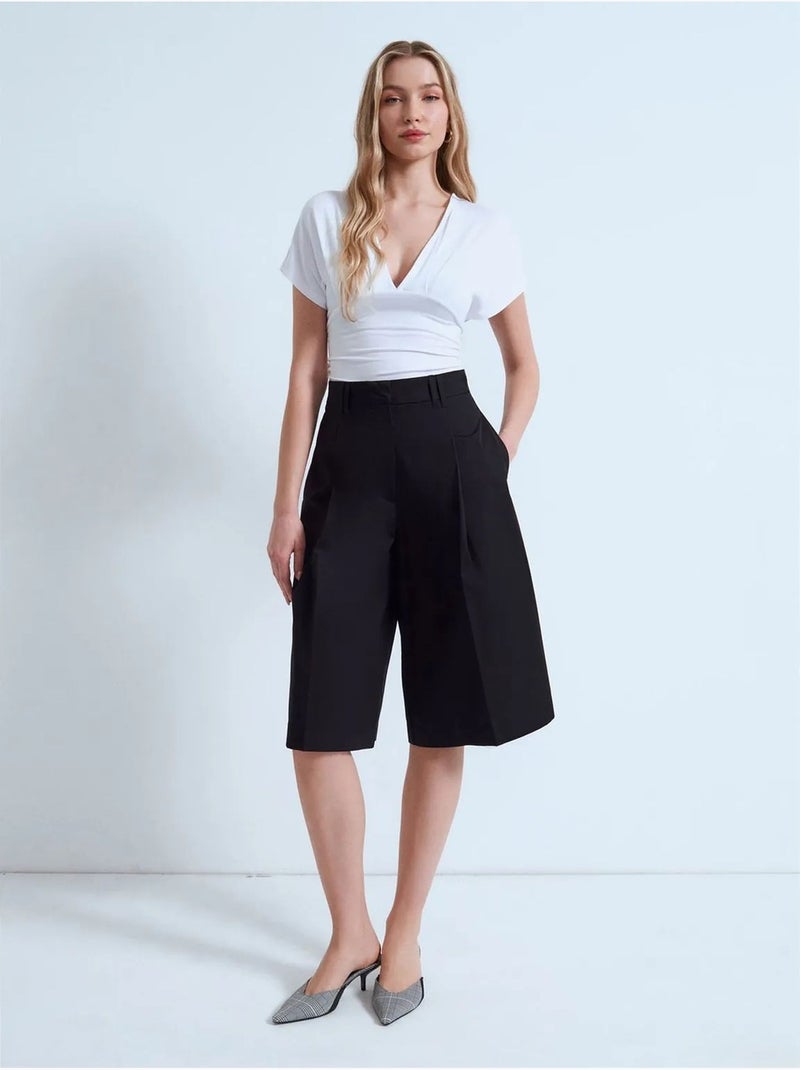 Short capri en popeline de coton à taille haute dilvin Noir - Kiabi