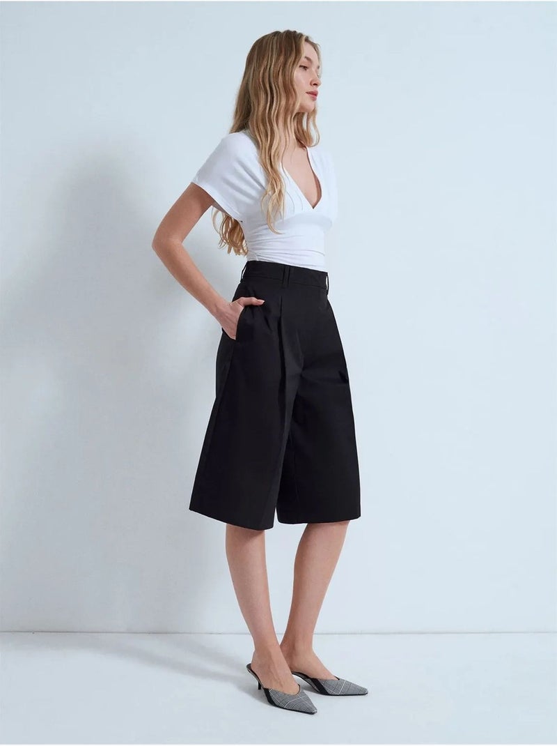 Short capri en popeline de coton à taille haute dilvin Noir - Kiabi