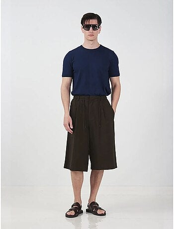 Short capri giesto mi-haut à jambes larges et cordon de serrage à la taille