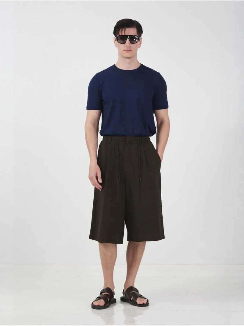 Short capri giesto mi-haut à jambes larges et cordon de serrage à la taille Marron chocolat - Kiabi