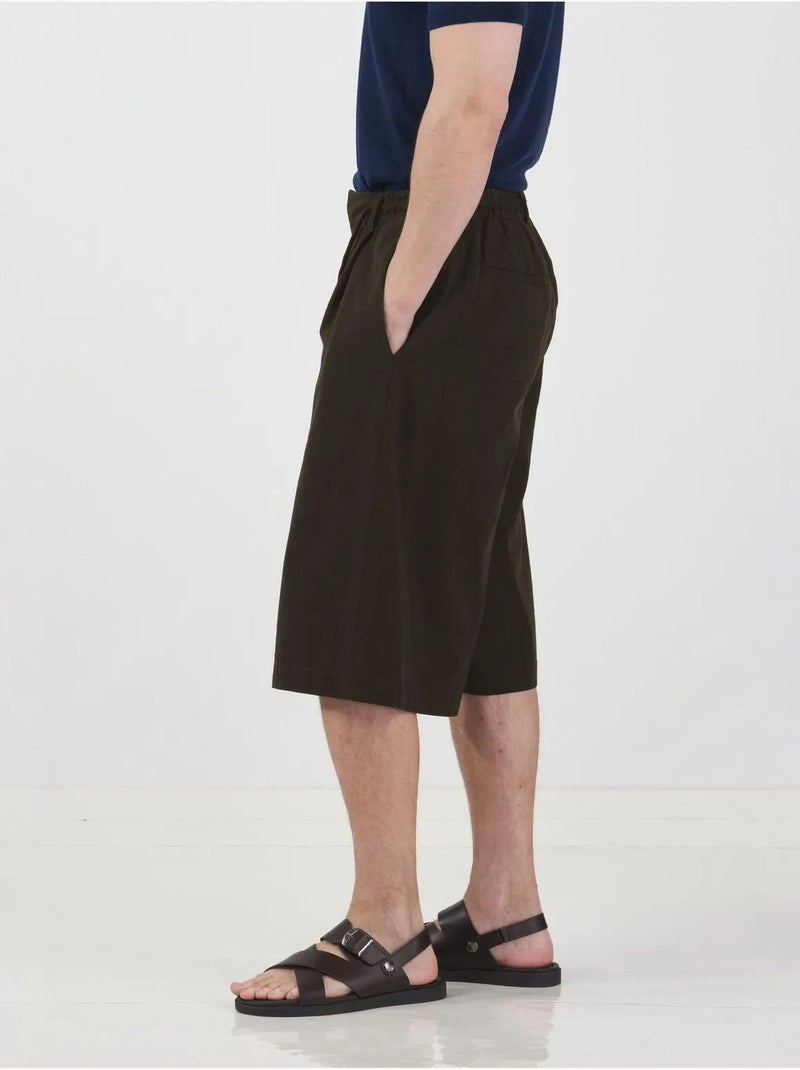 Short capri giesto mi-haut à jambes larges et cordon de serrage à la taille Marron chocolat - Kiabi