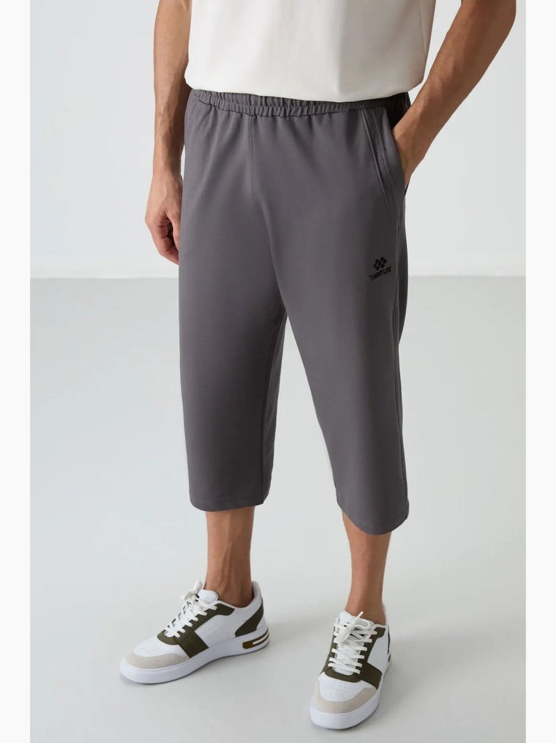 Short capri homme à taille mi-haute et jambe large tommy Gris Noir - Kiabi