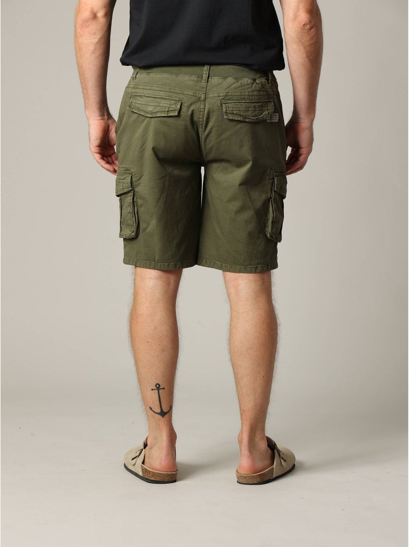 Short cargo en coton avec taille élastiquée et cordon 'deeluxe' Vert olive - Kiabi