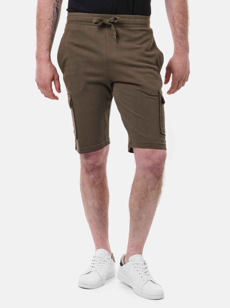 Short cargo en maille piquée uni Kaki - Kiabi