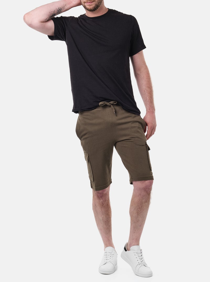 Short cargo en maille piquée uni Kaki - Kiabi