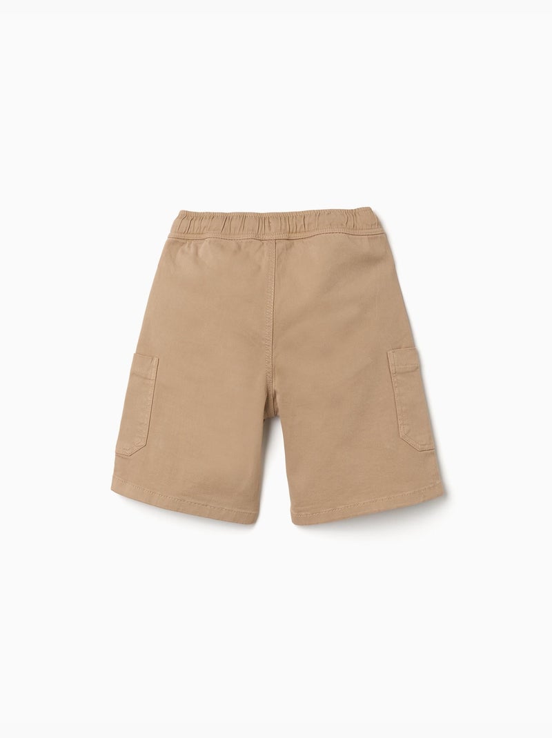 Short cargo en sergé avec cordon de serrage Beige - Kiabi