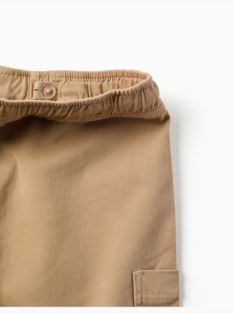 Short cargo en sergé avec cordon de serrage Beige - Kiabi