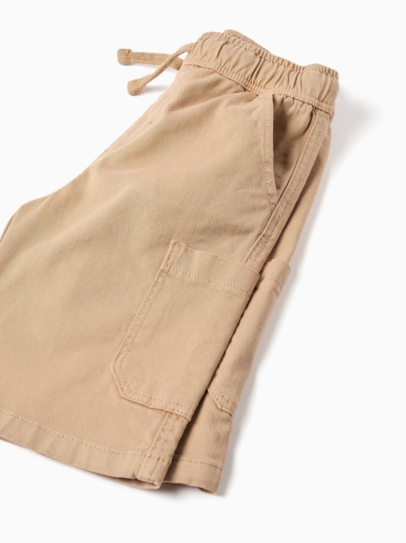 Short cargo en sergé avec cordon de serrage Beige - Kiabi