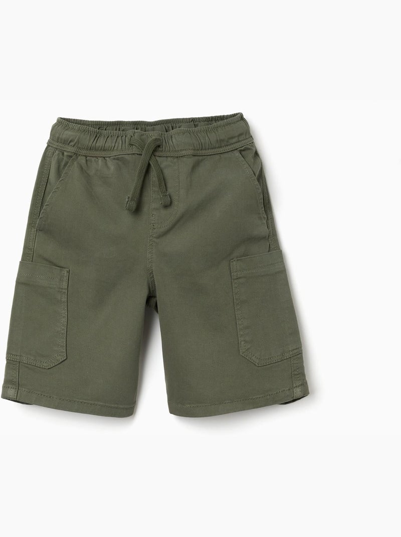 Short cargo en sergé avec cordon de serrage Vert foncé - Kiabi