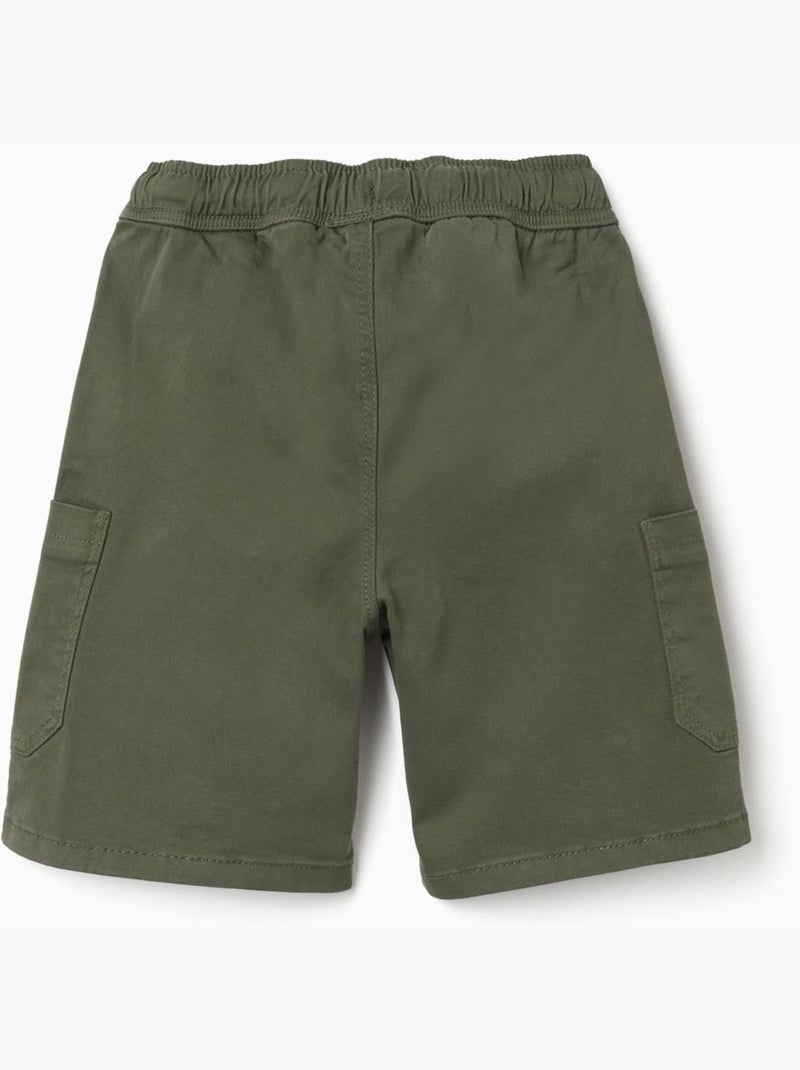 Short cargo en sergé avec cordon de serrage Vert foncé - Kiabi