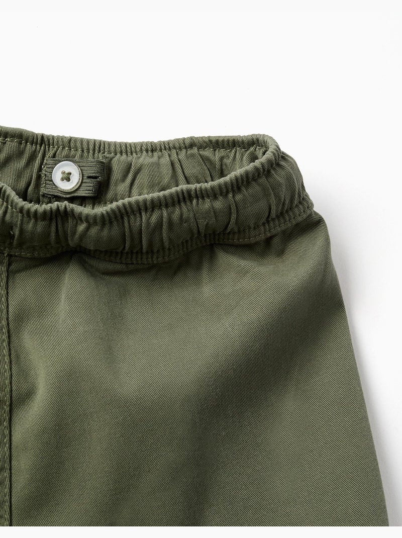 Short cargo en sergé avec cordon de serrage Vert foncé - Kiabi