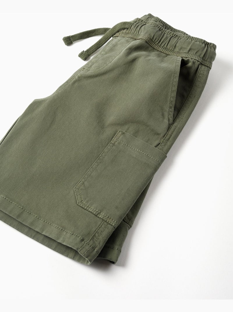 Short cargo en sergé avec cordon de serrage Vert foncé - Kiabi