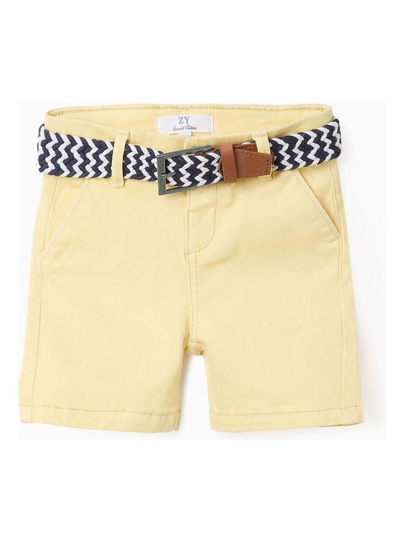 Short Chino avec Ceinture Jaune clair - Kiabi