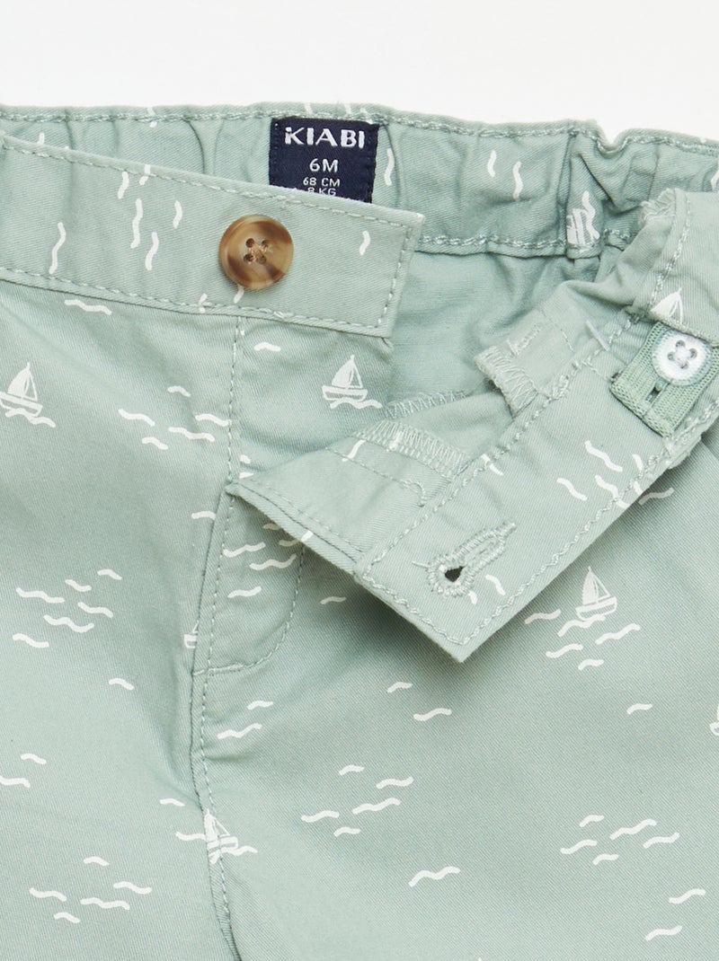 Short chino avec taille ajustable Vert - Kiabi