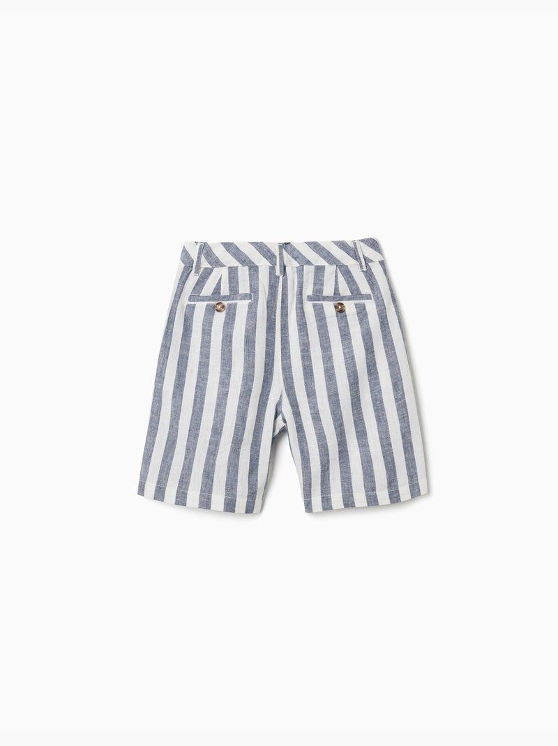 Short chino en coton et lin à rayures You&Me Beige clair - Kiabi