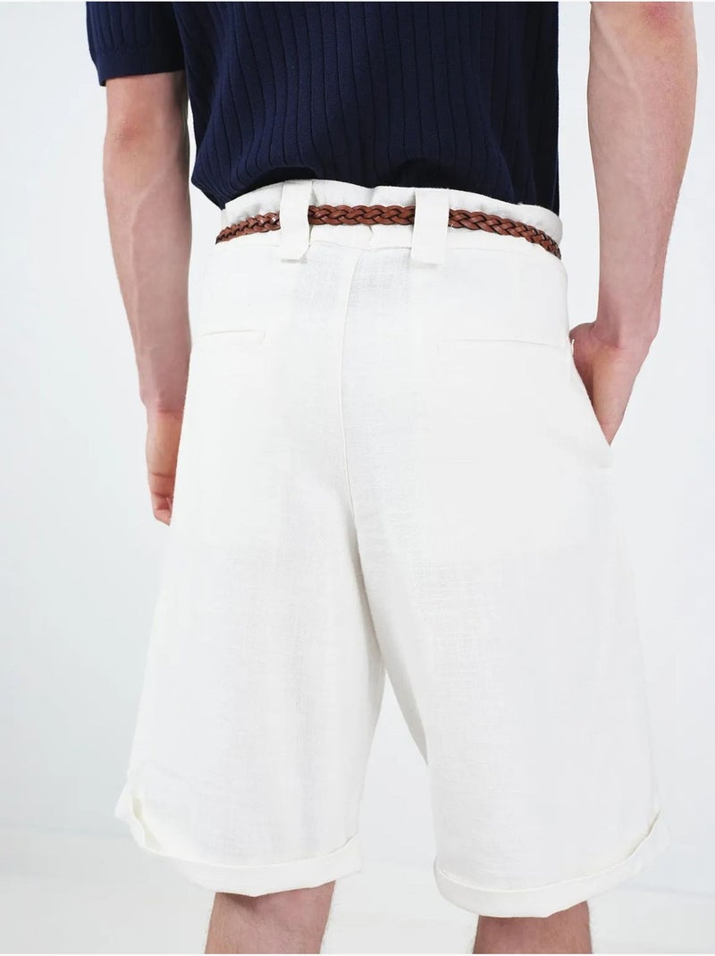 Short chino en coton taille haute et jambes larges giesto Blanc - Kiabi