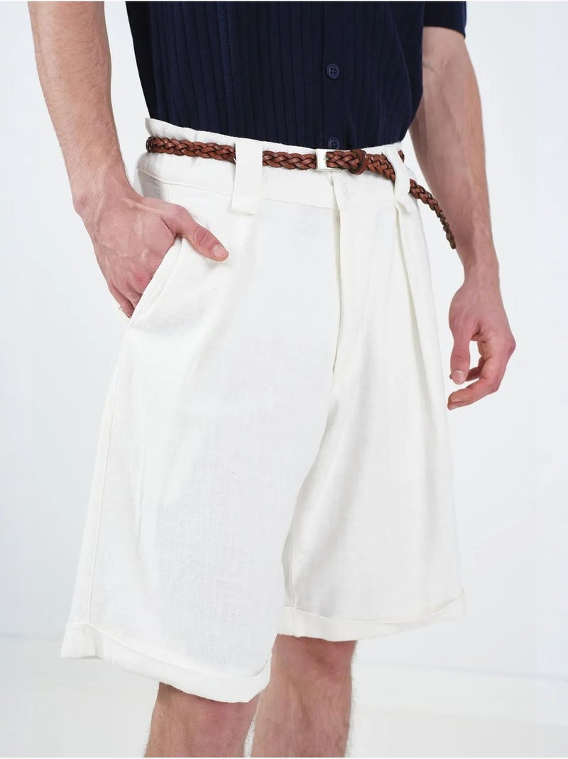 Short chino en coton taille haute et jambes larges giesto Blanc - Kiabi