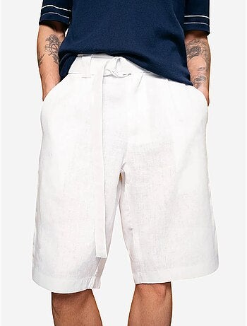 Short chino en mélange de lin à taille haute giesto
