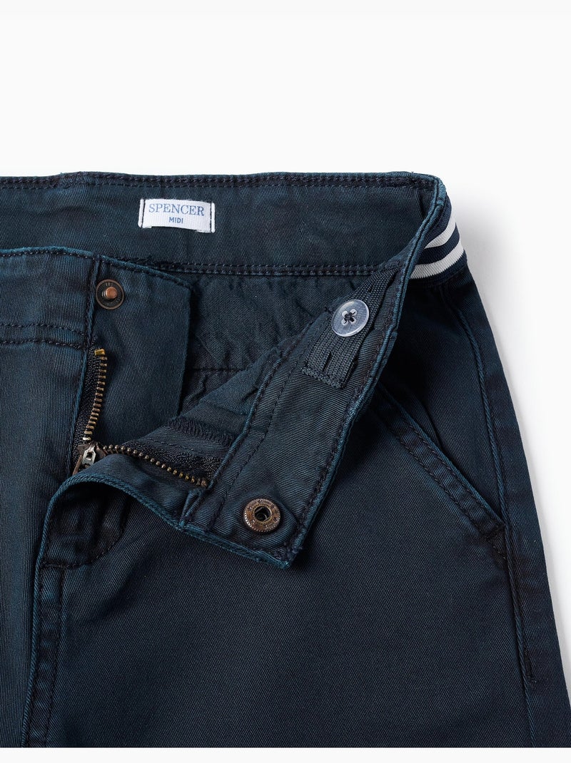 Short chino en sergé avec bande à rayures Bleu foncé - Kiabi