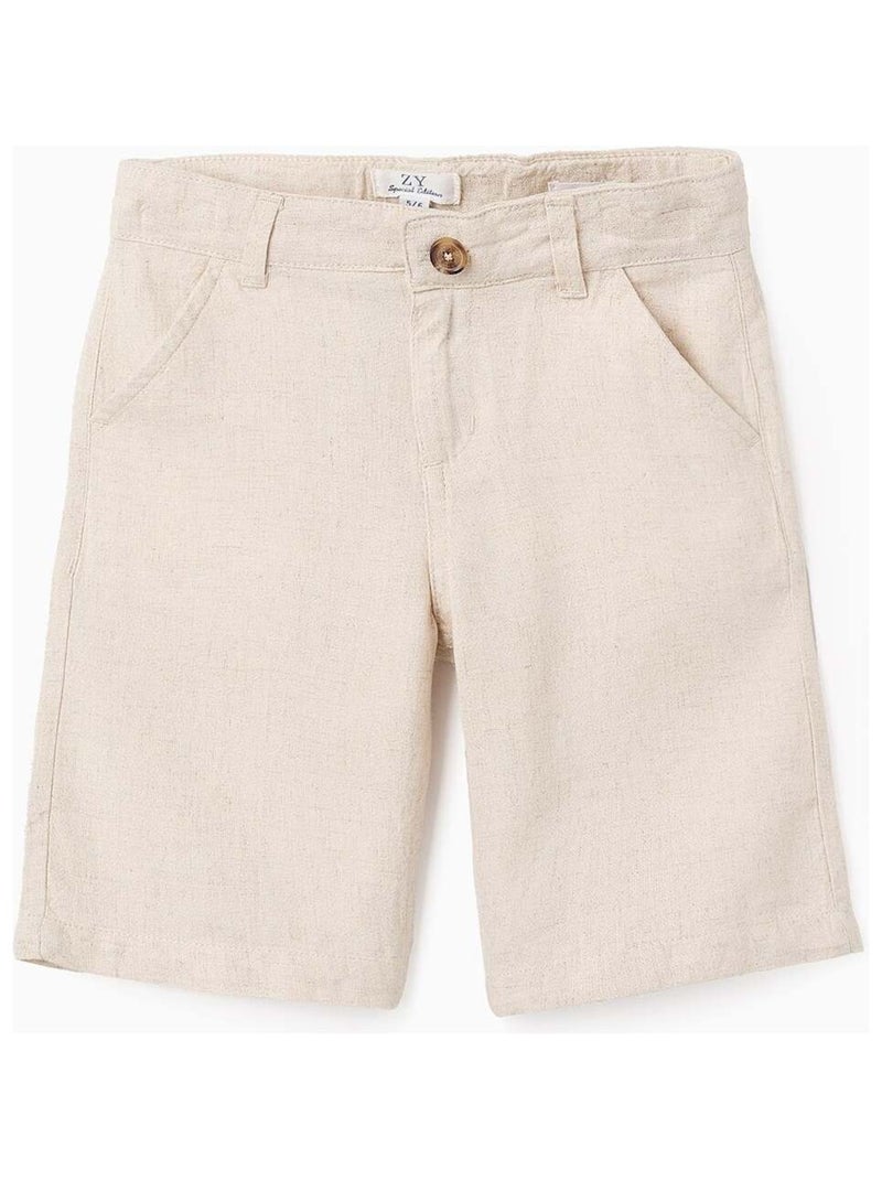 Short Chino en Viscose et Lin Beige - Kiabi