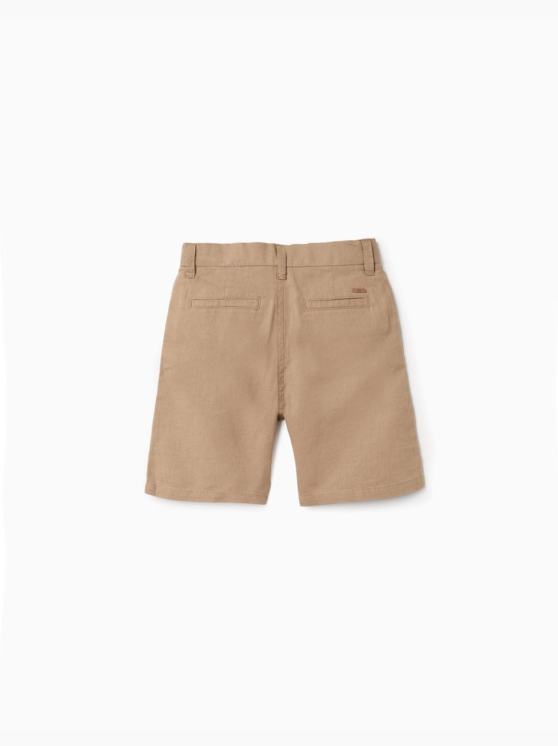 Short chino long en lin et coton Beige foncé - Kiabi